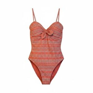 Robin Piccone Women Orange Coral Print One Piece Swimsuit Size 8
